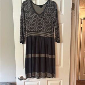 Spense Gray/Blue and Black Long Sleeve Sweater Dress